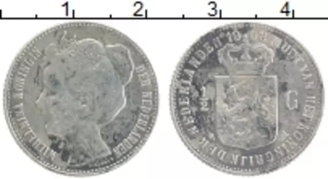 Монета 1/2 гульдена Нидерланд 1908 года Серебро Вильгельмина