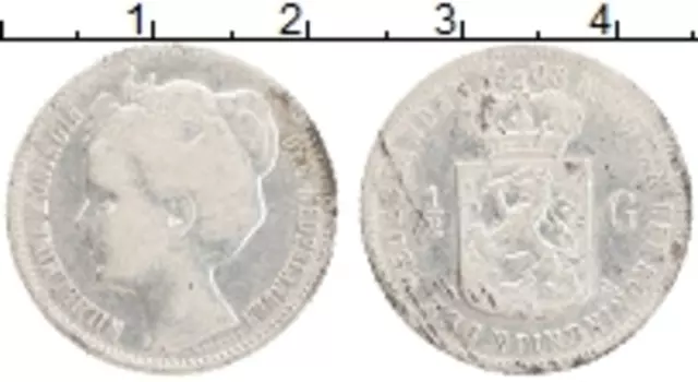 Монета 1/2 гульдена Нидерланд 1908 года Серебро Вильгельмина