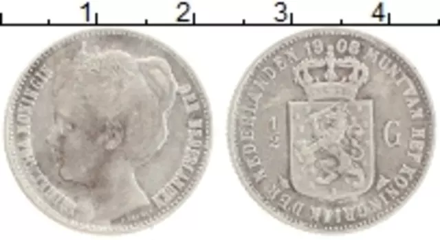 Монета 1/2 гульдена Нидерланд 1908 года Серебро Вильгельмина