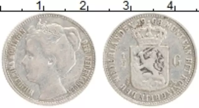 Монета 1/2 гульдена Нидерланд 1908 года Серебро Вильгельмина