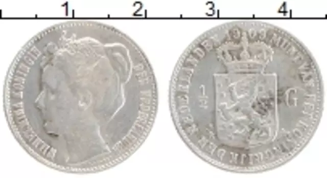 Монета 1/2 гульдена Нидерланд 1909 года Серебро Вильгельмина