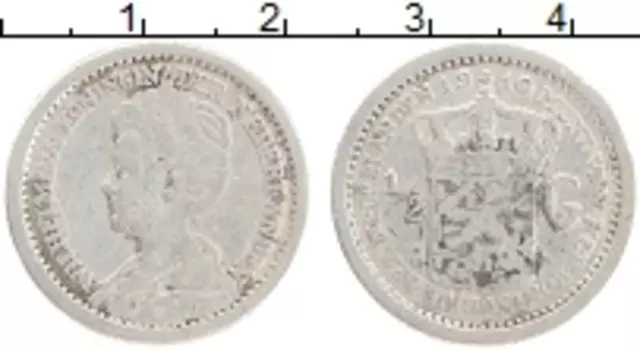 Монета 1/2 гульдена Нидерланд 1910 года Серебро Вильгельмина