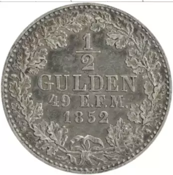 Монета 1/2 гульдена Пруссии 1852 года Серебро А Фридрих Вильгельм IV
