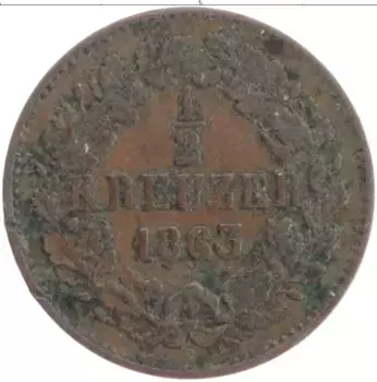 Монета 1/2 крейцера Бадена 1863 года Медь Герб