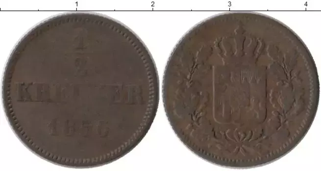 Монета 1/2 крейцера Баварии 1856 года Медь