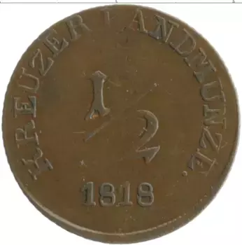 Монета 1/2 крейцера Саксе-Мейнингена 1818 года Медь