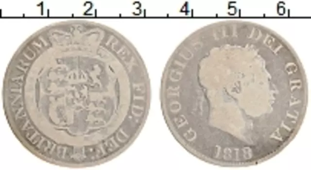 Монета 1/2 кроны Англии 1818 года Серебро Георг III