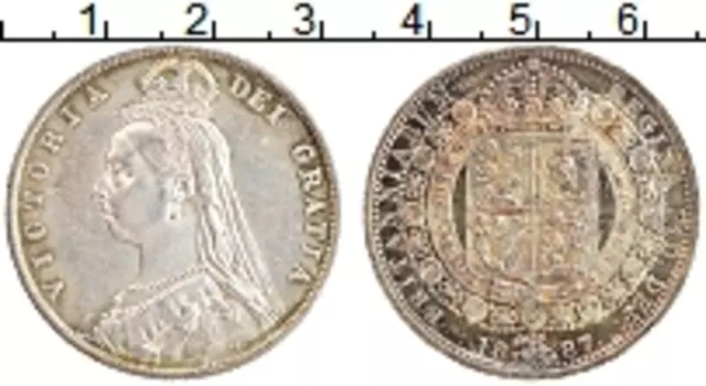 Монета 1/2 кроны Англии 1887 года Серебро Виктория