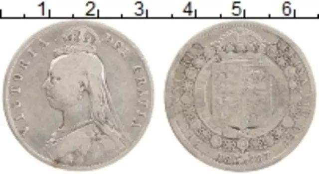 Монета 1/2 кроны Англии 1887 года Серебро Виктория