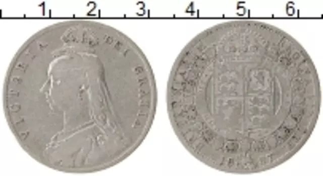Монета 1/2 кроны Англии 1887 года Серебро Виктория