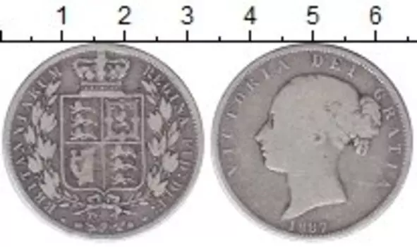 Монета 1/2 кроны Англии 1887 года Серебро Виктория