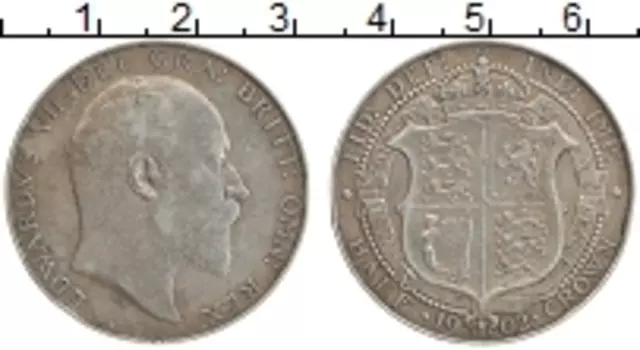 Монета 1/2 кроны Англии 1902 года Серебро Эдуард VII