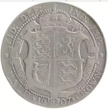 Монета 1/2 кроны Англии 1907 года Серебро Эдуард VII