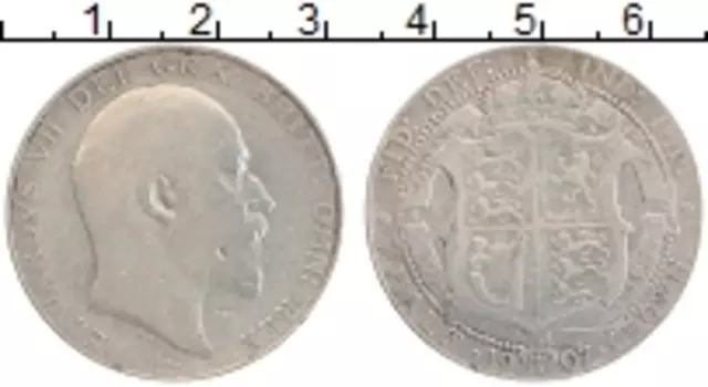 Монета 1/2 кроны Англии 1907 года Серебро Эдуард VII