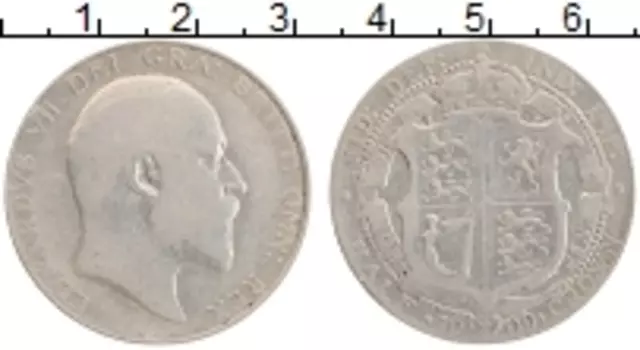 Монета 1/2 кроны Англии 1909 года Серебро Эдуард VII
