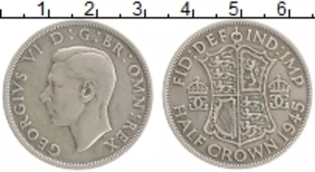 Монета 1/2 кроны Англии 1945 года Серебро Георг VI