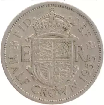 Монета 1/2 кроны Англии 1955 года Медно-никель Елизавета II