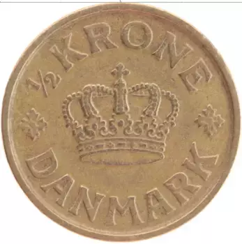 Монета 1/2 кроны Дании 1925 года Латунь Кристиан Х