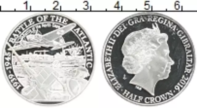 Монета 1/2 кроны Гибралтара 2016 года Серебро Битва за Атлантику 1939-1945 гг