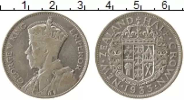 Монета 1/2 кроны Новой Зеландии 1933 года Серебро Георг V