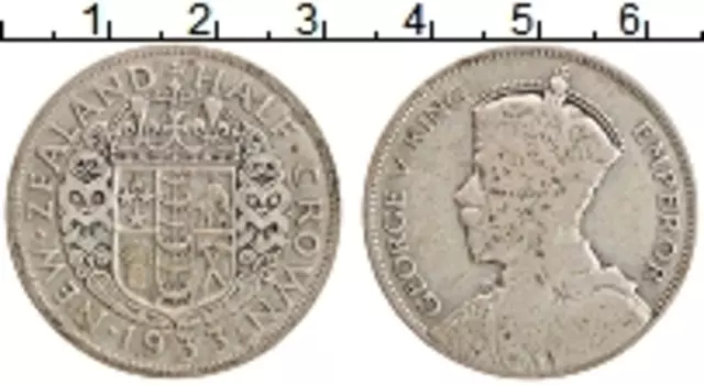 Монета 1/2 кроны Новой Зеландии 1933 года Серебро Георг V