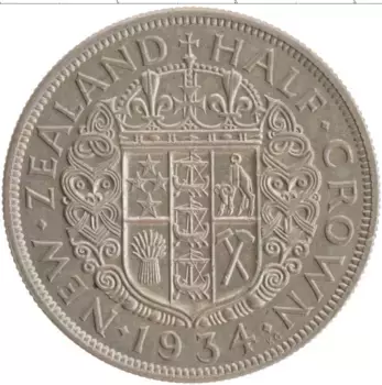 Монета 1/2 кроны Новой Зеландии 1934 года Серебро Георг V