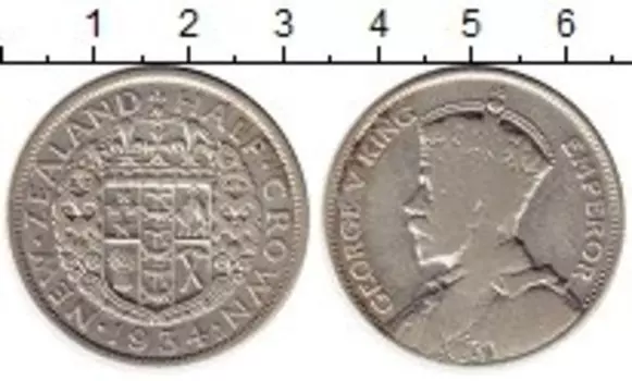 Монета 1/2 кроны Новой Зеландии 1934 года Серебро Георг V
