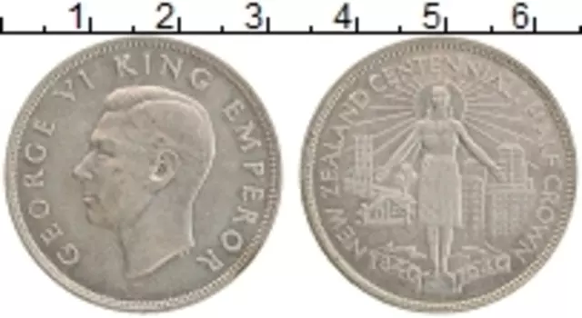 Монета 1/2 кроны Новой Зеландии 1940 года Серебро 100 лет Новой Зеландии