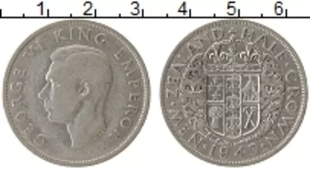 Монета 1/2 кроны Новой Зеландии 1943 года Серебро Георг VI