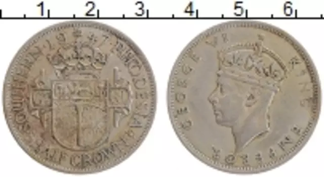 Монета 1/2 кроны Родезии 1947 года Медно-никель Георг VI