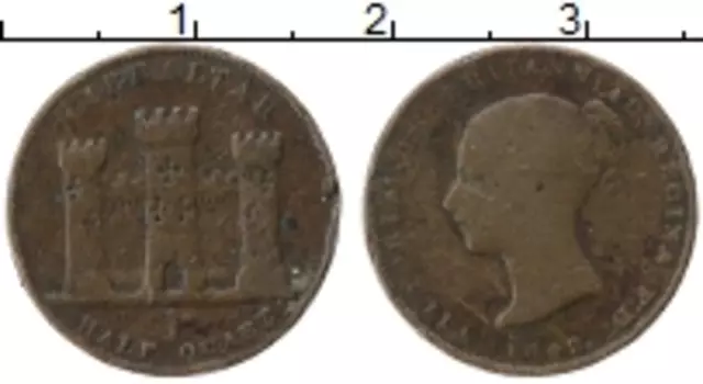 Монета 1/2 кварта Гибралтара 1842 года Медь Виктория