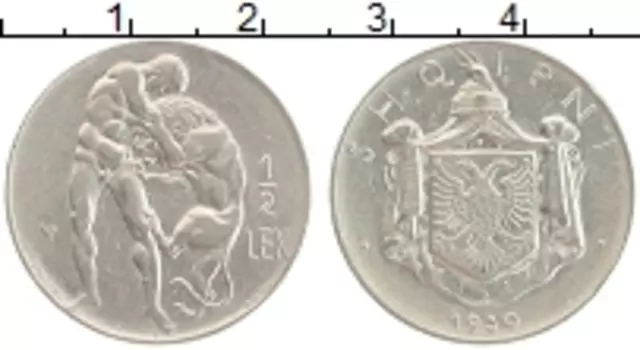 Монета 1/2 лека Албании 1930 года Медно-никель
