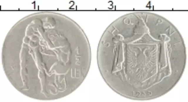 Монета 1/2 лека Албании 1930 года Медно-никель