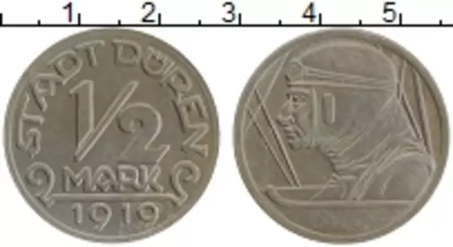 Монета 1/2 марки Германия : Нотгельды 1919 года Железо Дюрен