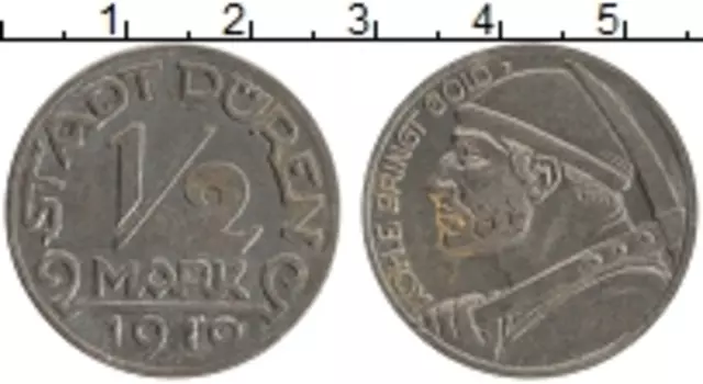Монета 1/2 марки Германия : Нотгельды 1919 года Железо Дюрен
