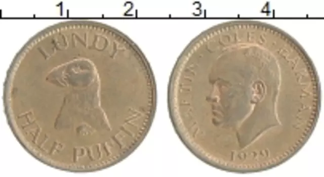 Монета 1/2 паффин Ланди 1929 года Бронза Мартин Колс Харман