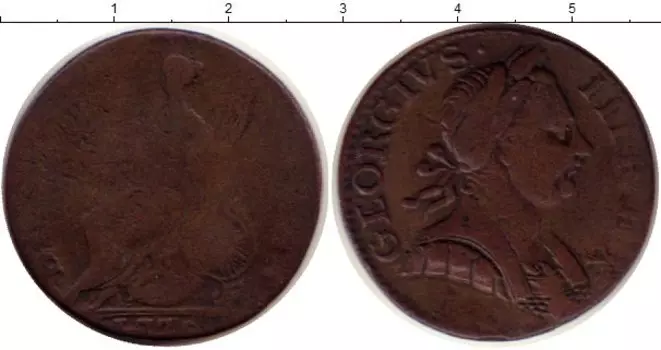 Монета 1/2 пенни Англии 1770 года Медь Георг III