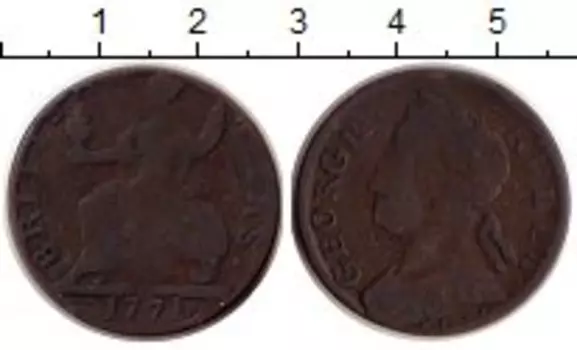 Монета 1/2 пенни Англии 1771 года Медь Георг III