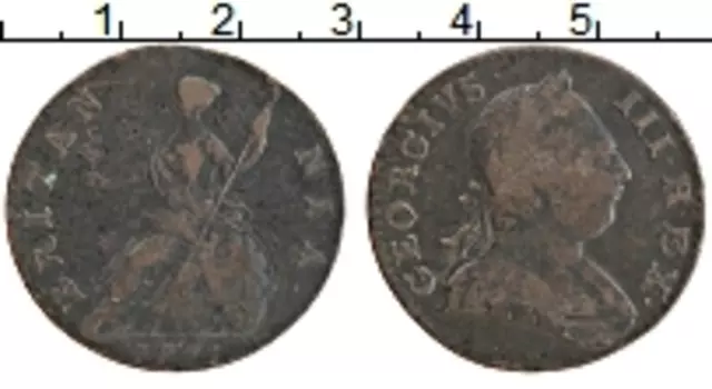 Монета 1/2 пенни Англии 1775 года Медь Георг III