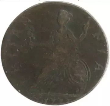 Монета 1/2 пенни Англии 1777 года Медь Георг III