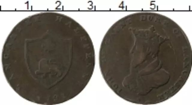 Монета 1/2 пенни Англии 1791 года Медь Токен, Ланкастер