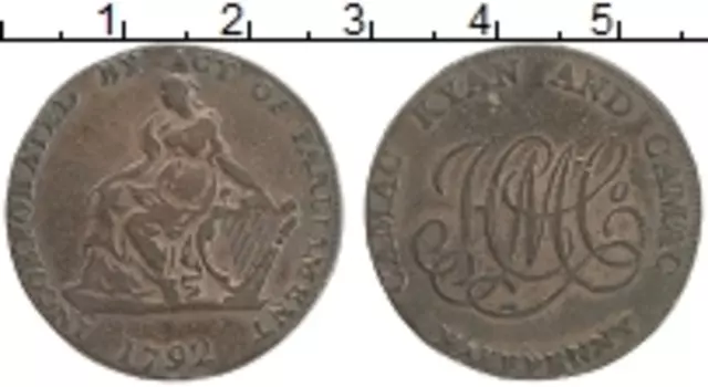 Монета 1/2 пенни Англии 1792 года Медь Токен