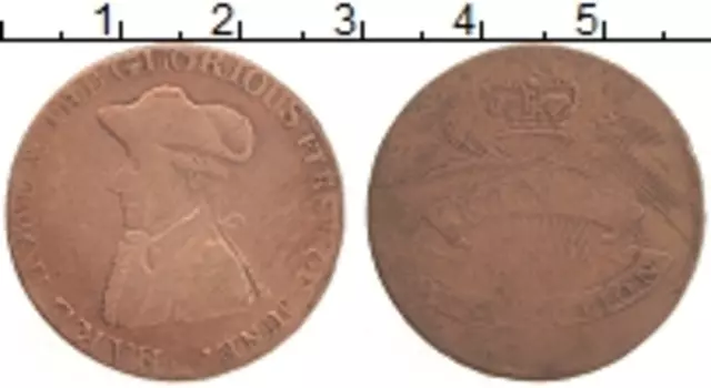 Монета 1/2 пенни Англии 1794 года Медь Граф Хау
