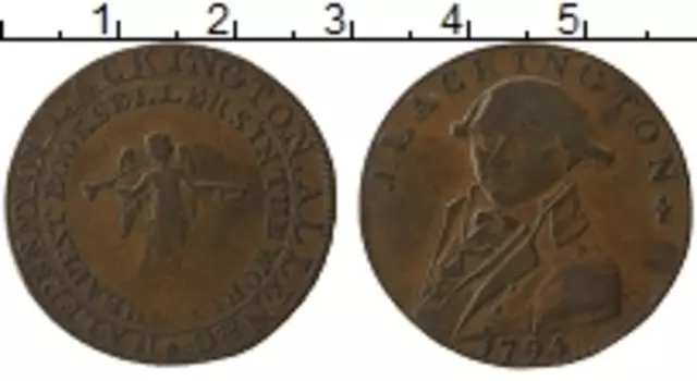 Монета 1/2 пенни Англии 1794 года Медь Токен, Лакингтон