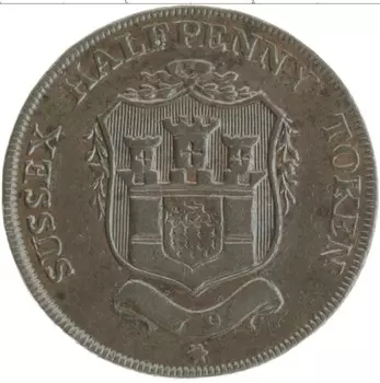 Монета 1/2 пенни Англии 1794 года Медь Токен Сассекс