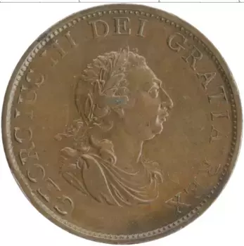 Монета 1/2 пенни Англии 1799 года Медь Георг III