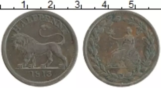 Монета 1/2 пенни Англии 1813 года Медь Токен