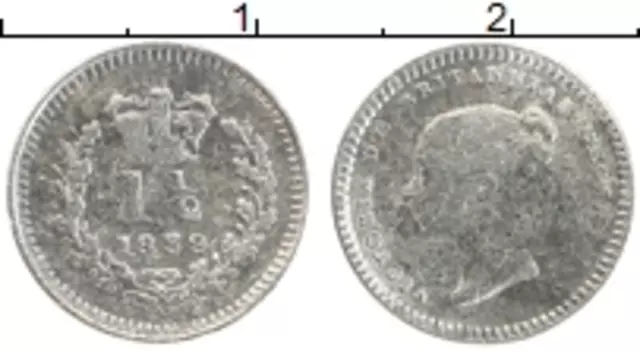 Монета 1/2 пенни Англии 1839 года Серебро Виктория