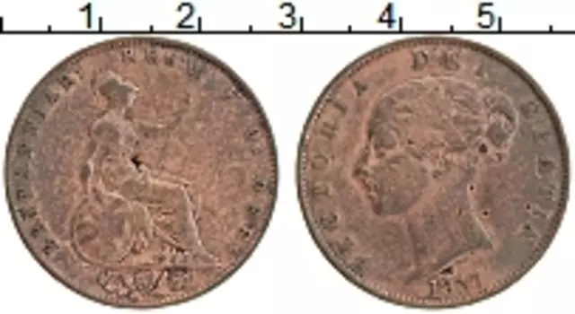 Монета 1/2 пенни Англии 1857 года Медь Виктория