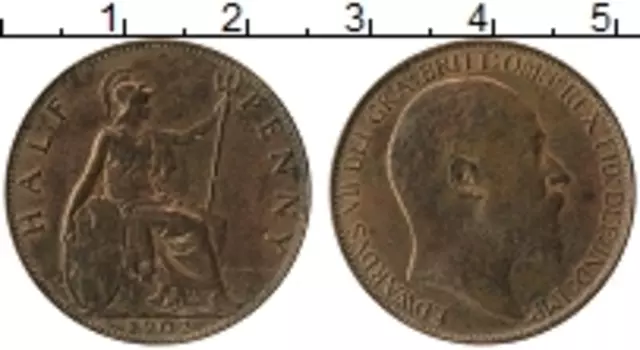 Монета 1/2 пенни Англии 1902 года Бронза Эдуард VII